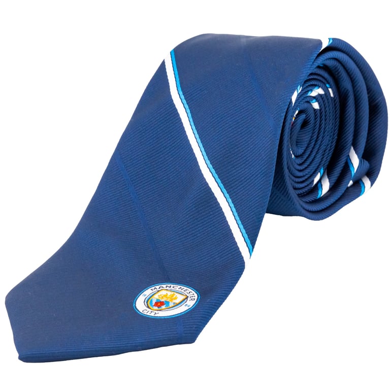 Manchester City FC Navy Blue Stripe Tie with Embroidered Crest