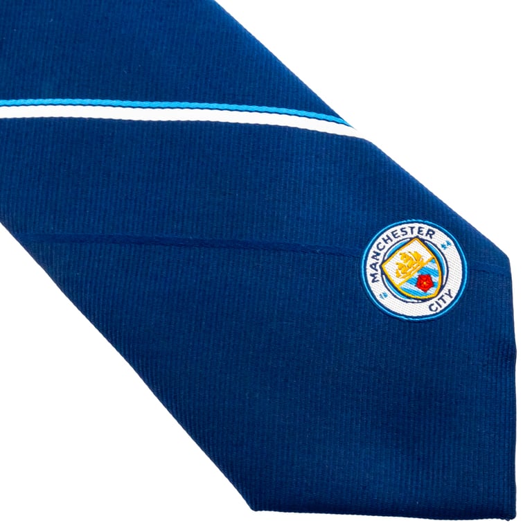 Manchester City FC Navy Blue Stripe Tie with Embroidered Crest