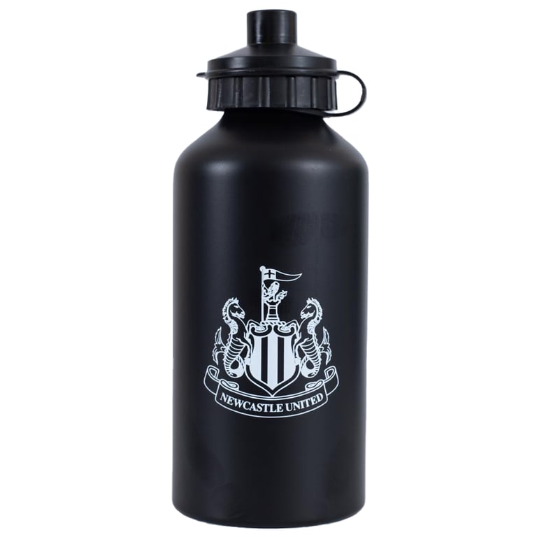 Newcastle United FC Aluminium Drinks Bottle - Matt Black Finish with Flip Top Cap and Drinking Spout