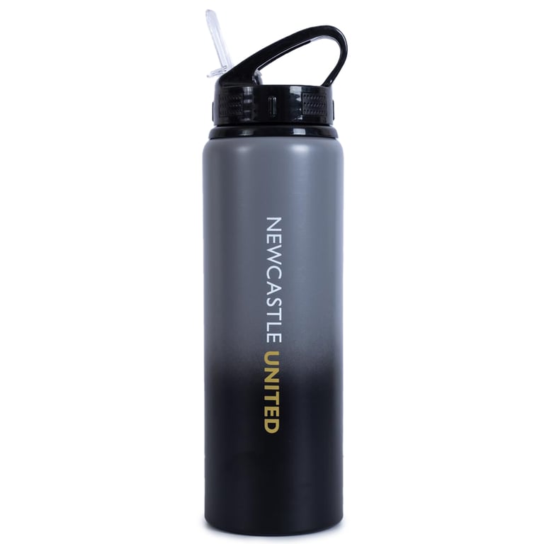 Newcastle United FC Aluminium Drinks Bottle XL - Grey & Black Design with Canteen Quench Cap and Closable Spout