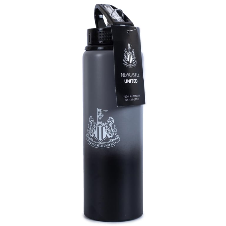 Newcastle United FC Aluminium Drinks Bottle XL - Grey & Black Design with Canteen Quench Cap and Closable Spout