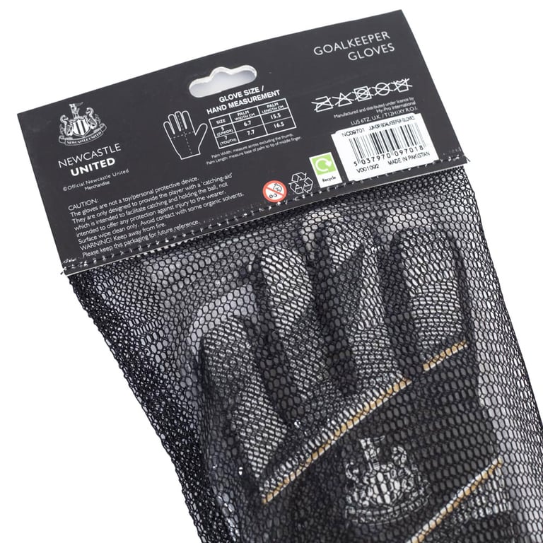 Newcastle United FC Fuse Goalkeeper Gloves Kids - Latex Foam Palm & Elastic Strap for Secure Fit