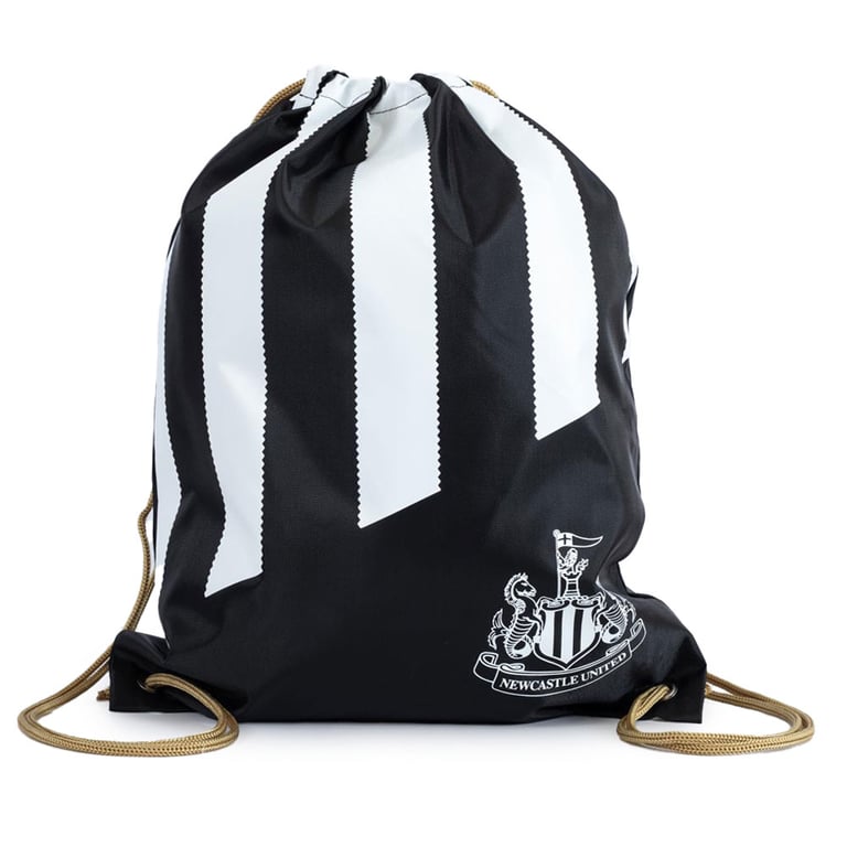 Newcastle United FC Stripe Gym Bag - White Crest Design, Black Polyester Drawstring Closure