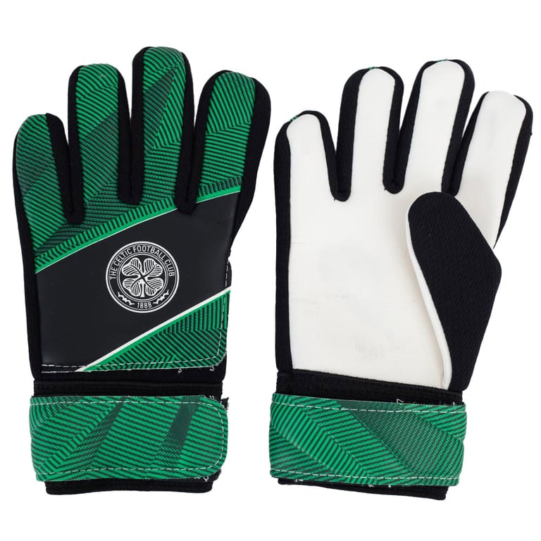 Celtic FC Fuse Goalkeeper Gloves - White Crest, Latex Foam Palm & Elastic Strap