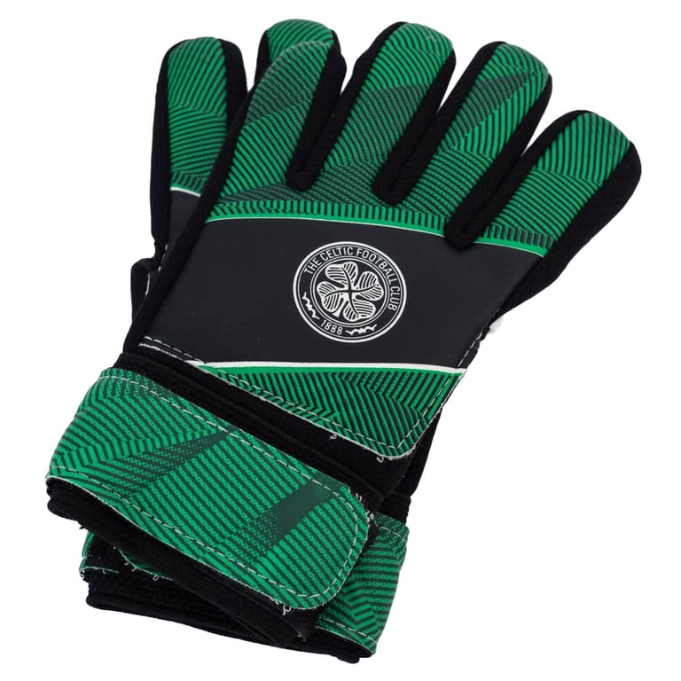 Celtic FC Fuse Goalkeeper Gloves - White Crest, Latex Foam Palm & Elastic Strap