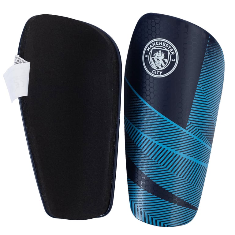 Manchester City FC Blue Fuse Design Kids Shin Guards - Molded Plastic Shell & Padded Interior