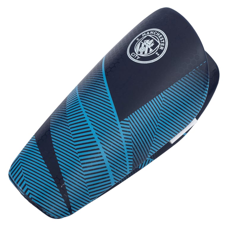 Manchester City FC Blue Fuse Design Kids Shin Guards - Molded Plastic Shell & Padded Interior