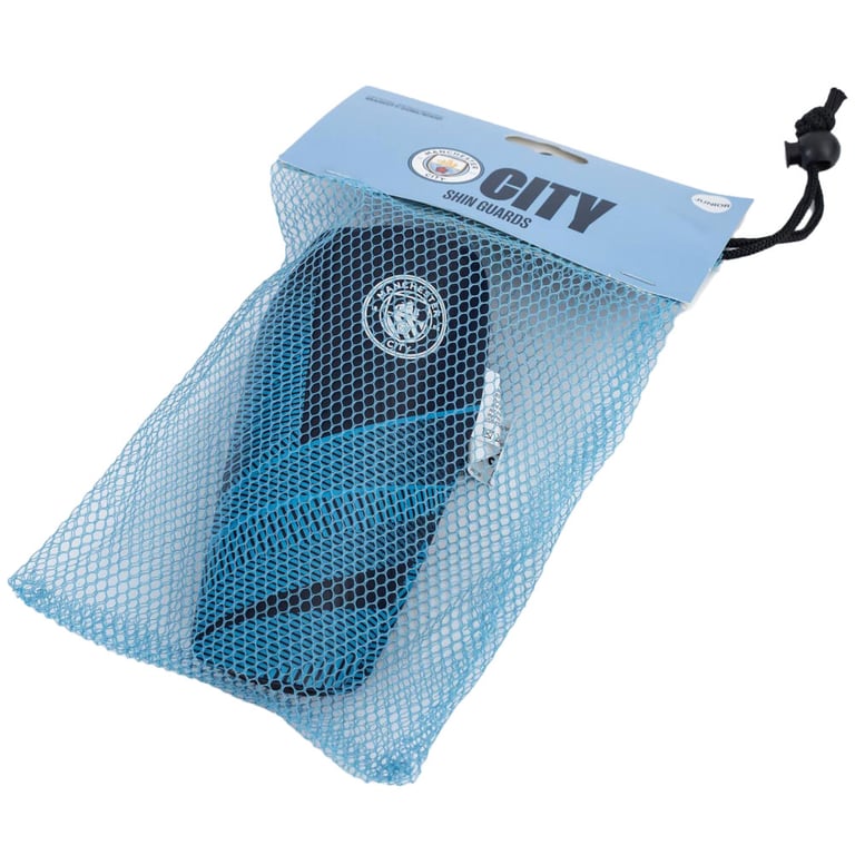 Manchester City FC Blue Fuse Design Kids Shin Guards - Molded Plastic Shell & Padded Interior