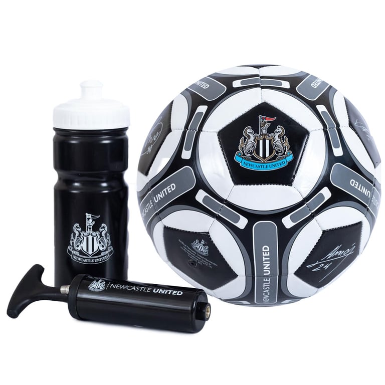 Newcastle United FC Signed Training Equipment Gift Set - Includes Football, Water Bottle & Mini Hand Pump