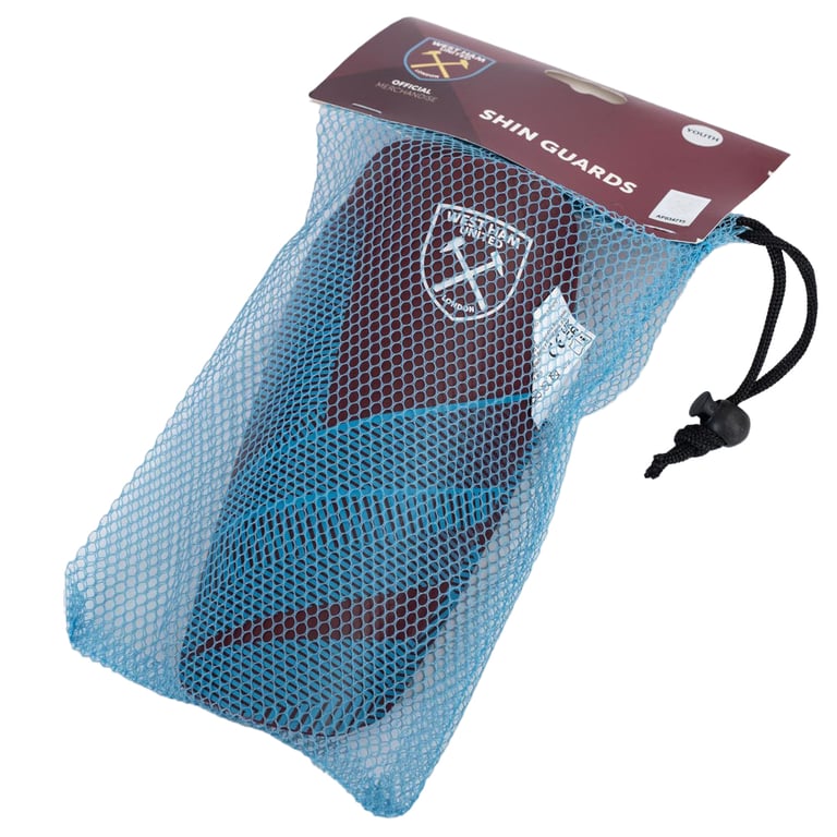 West Ham United FC Blue and Claret Fuse Design Shin Guards for Kids - Padded Protection
