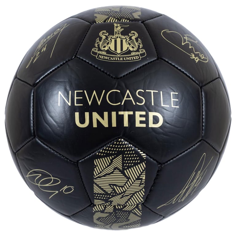 Newcastle United FC Sig Gold Phantom Football - 32 Panel Matte Black Ball with Official Player Signature Prints