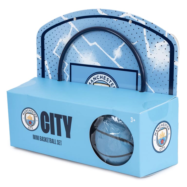 Manchester City FC Mini Basketball Set - Easy to Assemble Hoop and Backboard Kit for Kids Aged 3
