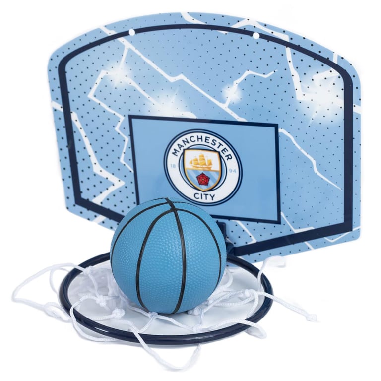 Manchester City FC Mini Basketball Set - Easy to Assemble Hoop and Backboard Kit for Kids Aged 3