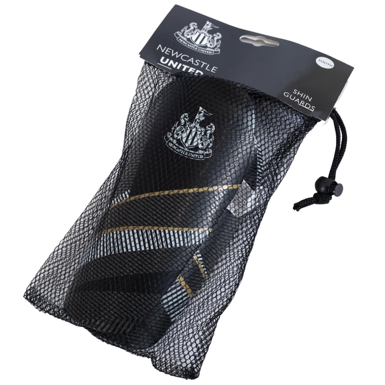 Newcastle United FC Youth Black Crest Shin Guards - Moulded Plastic Shell