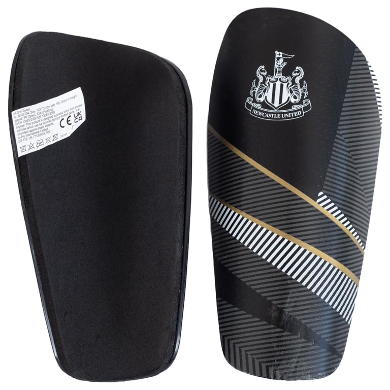 Newcastle United FC Youth Black Crest Shin Guards - Moulded Plastic Shell