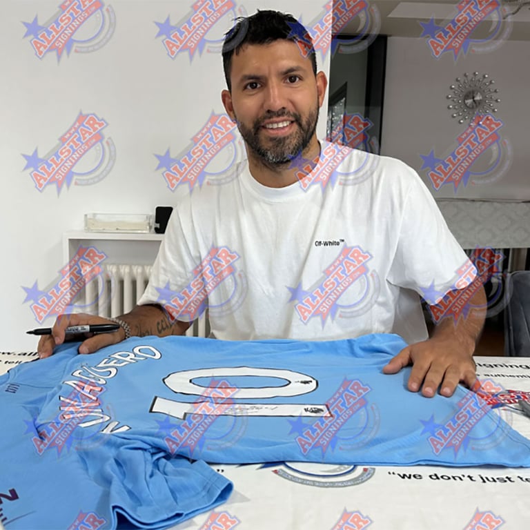Manchester City FC 2019-2020 Aguero Signed Replica Shirt Framed with Authenticity Certificate