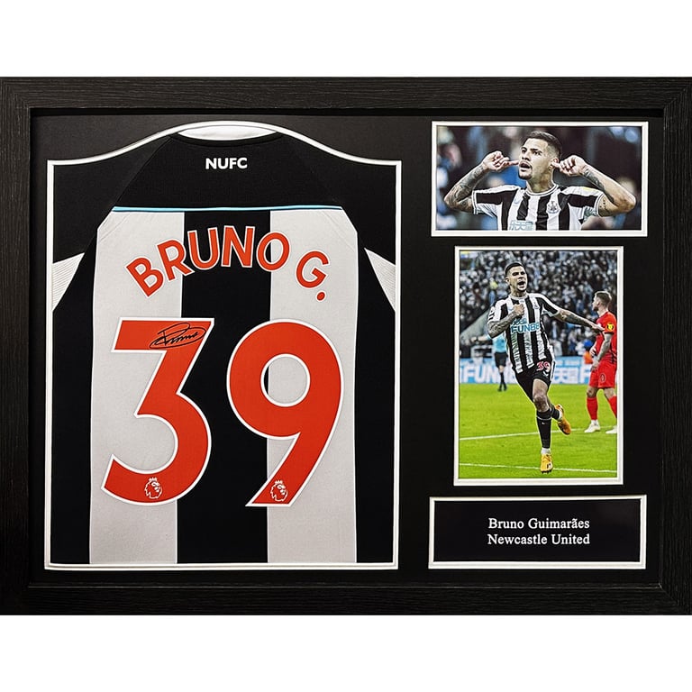 Bruno Guimaraes Signed Newcastle United FC 2021-2022 Replica Shirt (Framed) with Certificate of Authenticity
