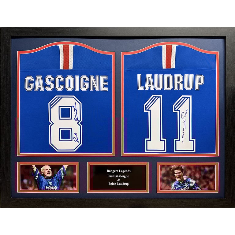Rangers FC Laudrup & Gascoigne Signed Shirts (Dual Framed) - Hand Signed Replicas with Photographic Certificate of Authenticity