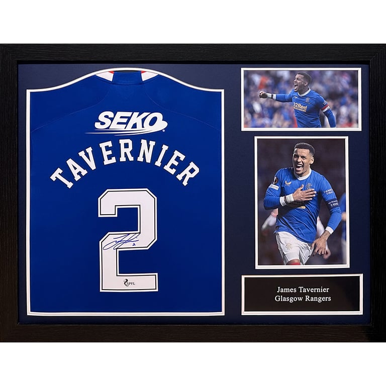 Rangers FC 2022-23 Signed James Tavernier Replica Shirt (Framed)