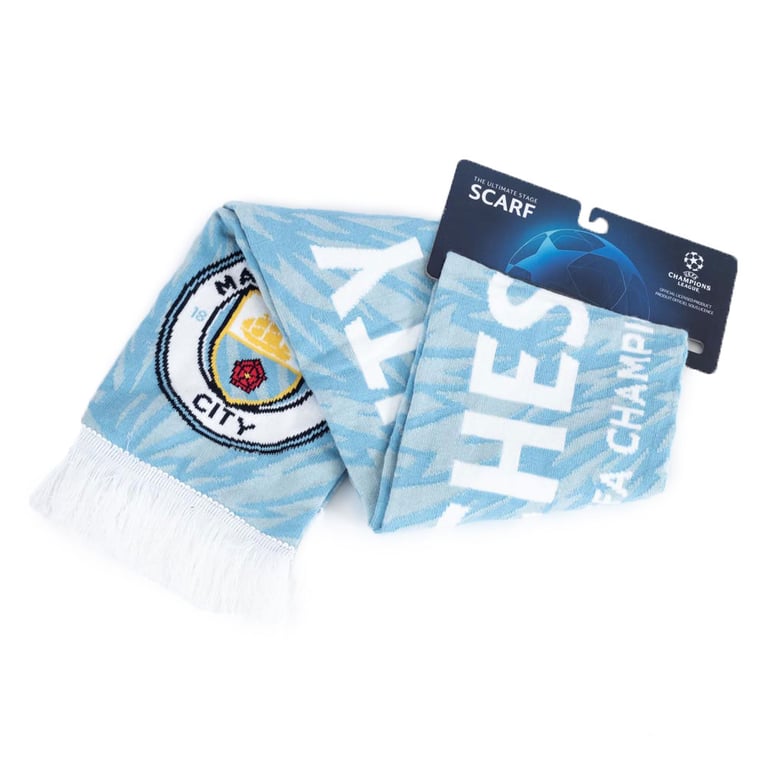 Manchester City FC UCL Jacquard Scarf - Sky Blue Football Club Design