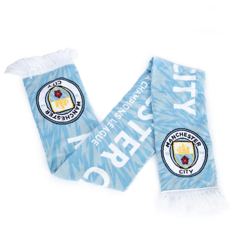Manchester City FC UCL Jacquard Scarf - Sky Blue Football Club Design