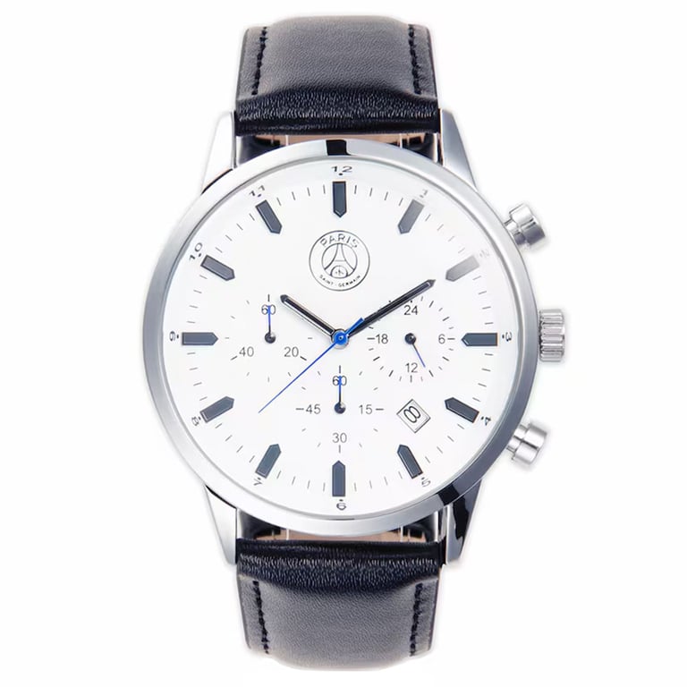 Paris Saint Germain FC Mens Chronograph Watch - Genuine Leather Strap & Date Display