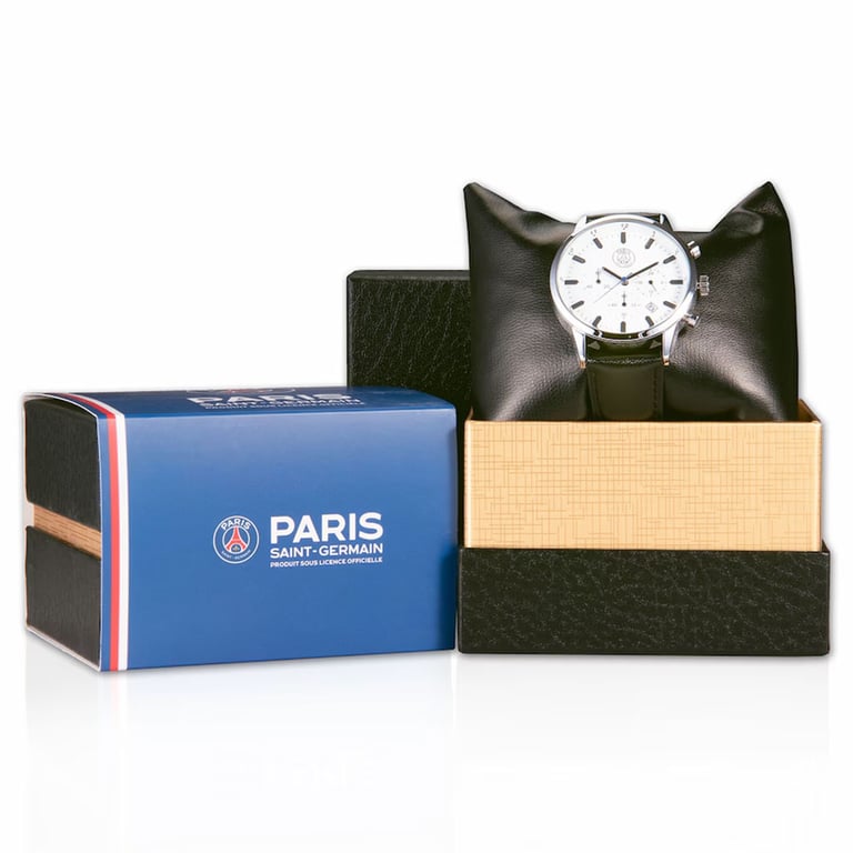 Paris Saint Germain FC Mens Chronograph Watch - Genuine Leather Strap & Date Display