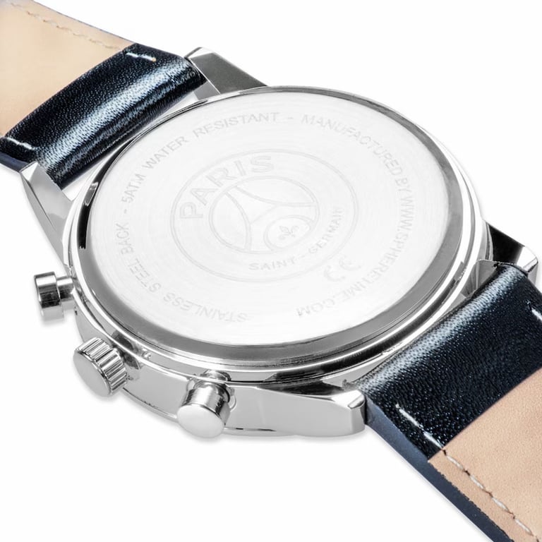 Paris Saint Germain FC Mens Chronograph Watch - Genuine Leather Strap & Date Display