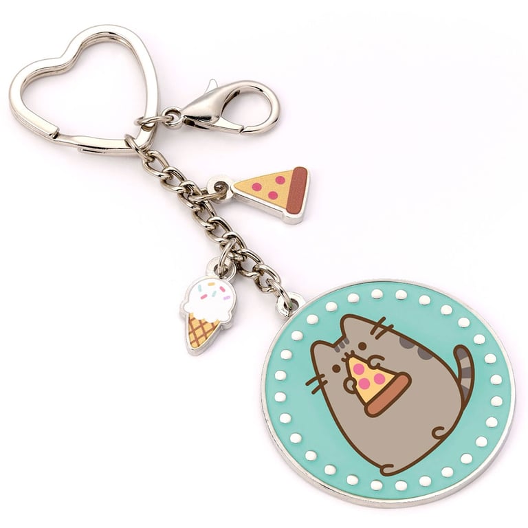 Pusheen Metal Die Stamped Charm Keyring - Pizza Themed Keychain