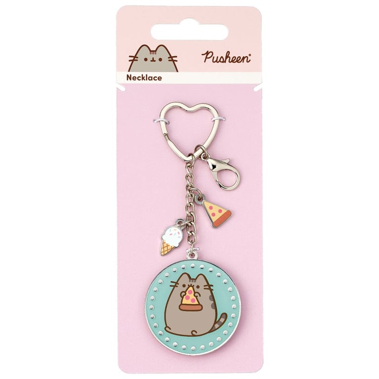 Pusheen Metal Die Stamped Charm Keyring - Pizza Themed Keychain