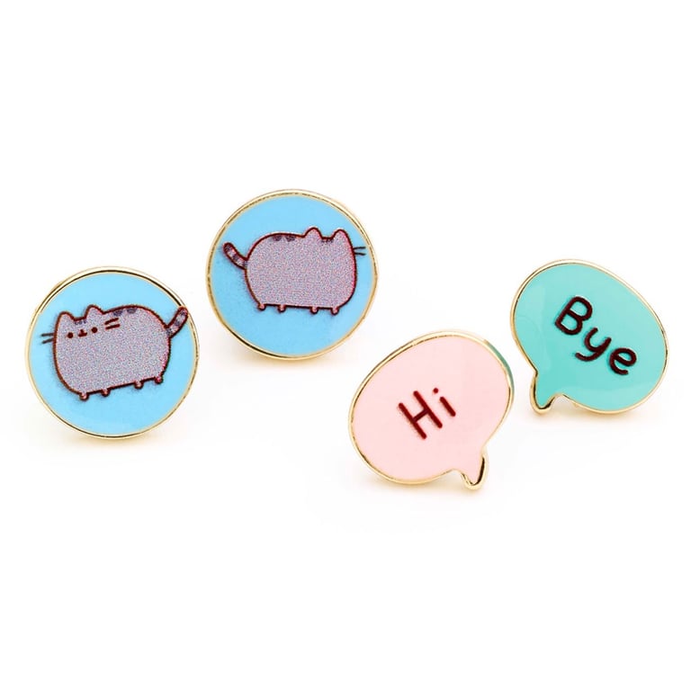 Pusheen Gold Plated Stud Earrings Set - Detailed Designs