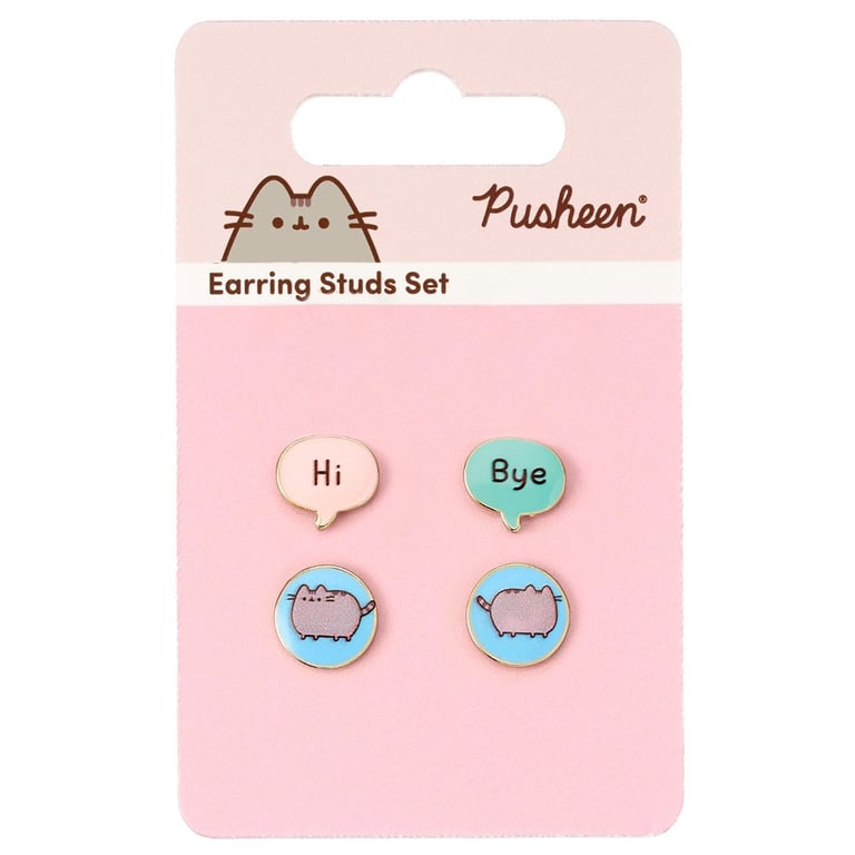 Pusheen Gold Plated Stud Earrings Set - Detailed Designs
