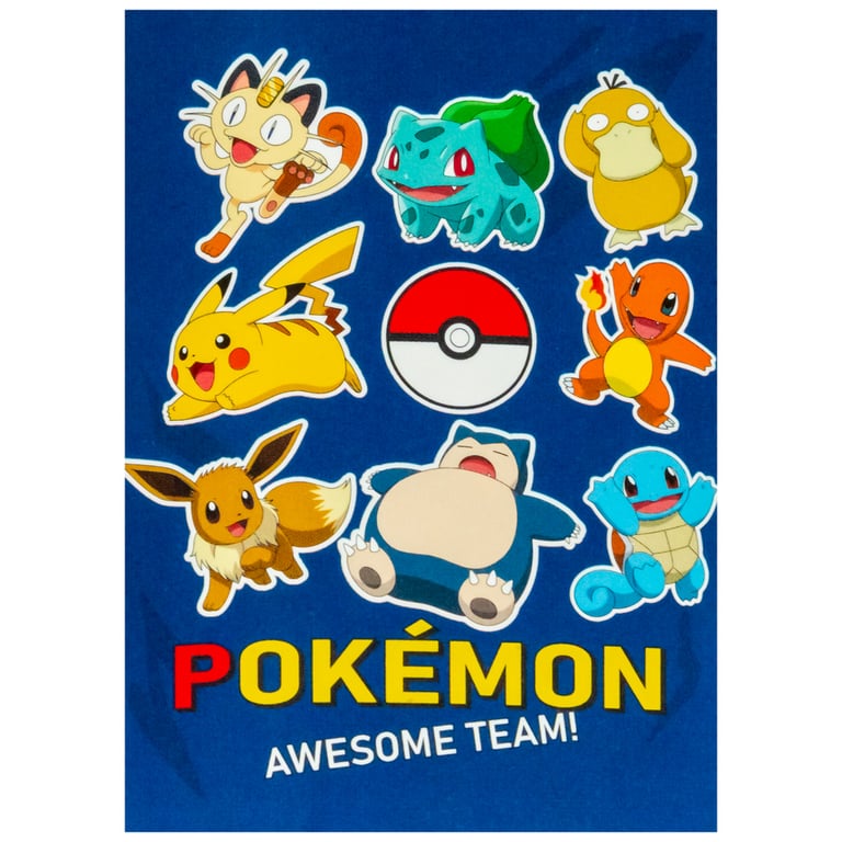 Pokmon Awesome Team 100 Polyester Fleece Blanket - Soft & Cozy Blue Throw Blanket Featuring Pikachu and Eevee