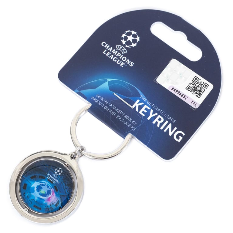 Manchester City FC UCL Spinner Keyring - Metal Alloy Keychain with Spinning Man City Logo and UEFA Champions League Emblem