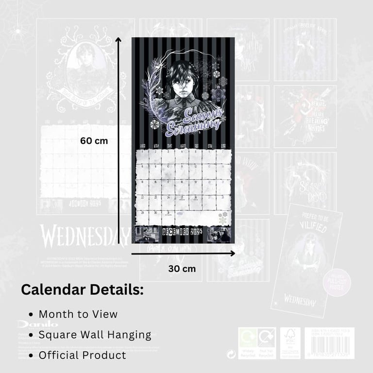 Wednesday Addams Square Wall Calendar 2025 - Artistic Home Decor Planner