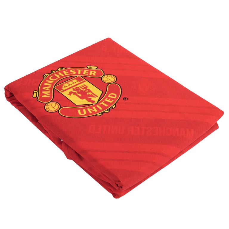Manchester United FC Core Stripe Reversible Duvet Set - Polyester Cotton, Machine Washable