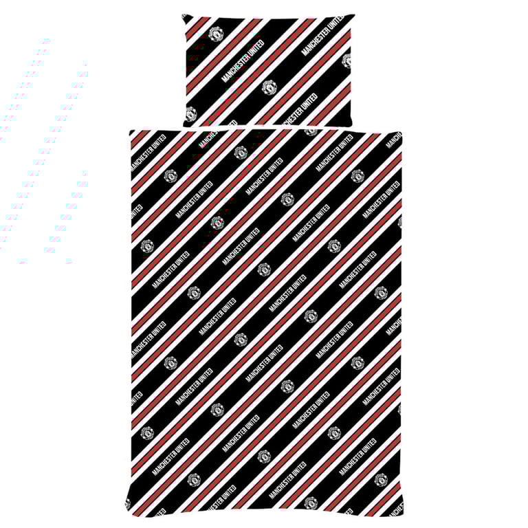 Manchester United FC Core Stripe Reversible Duvet Set - Polyester Cotton, Machine Washable