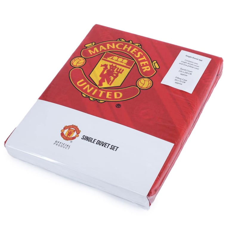Manchester United FC Core Stripe Reversible Duvet Set - Polyester Cotton, Machine Washable