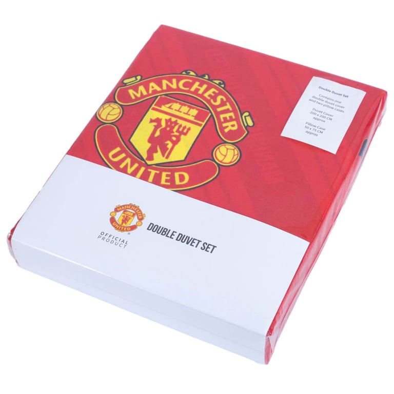 Manchester United FC Core Stripe Double Duvet Set - Club Crest Design, Reversible & Machine Washable