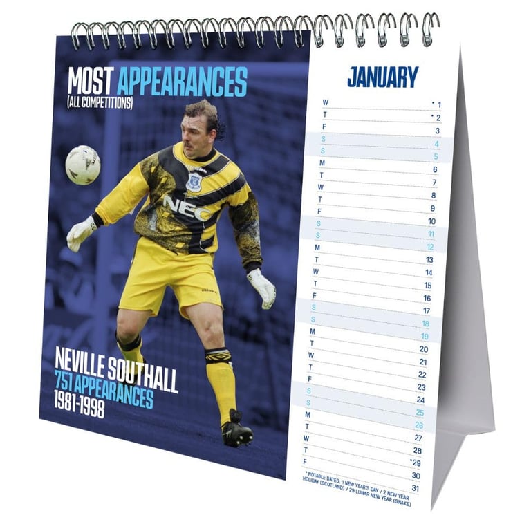Everton FC 2025 Desktop Calendar - Record Breakers Edition