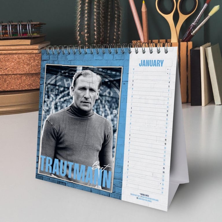 Manchester City FC Legendary 11 Desk Easel Calendar 2025 - Home and Garden Gift Idea