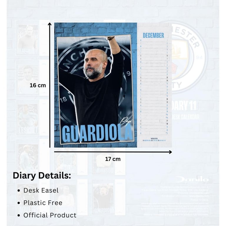 Manchester City FC Legendary 11 Desk Easel Calendar 2025 - Home and Garden Gift Idea
