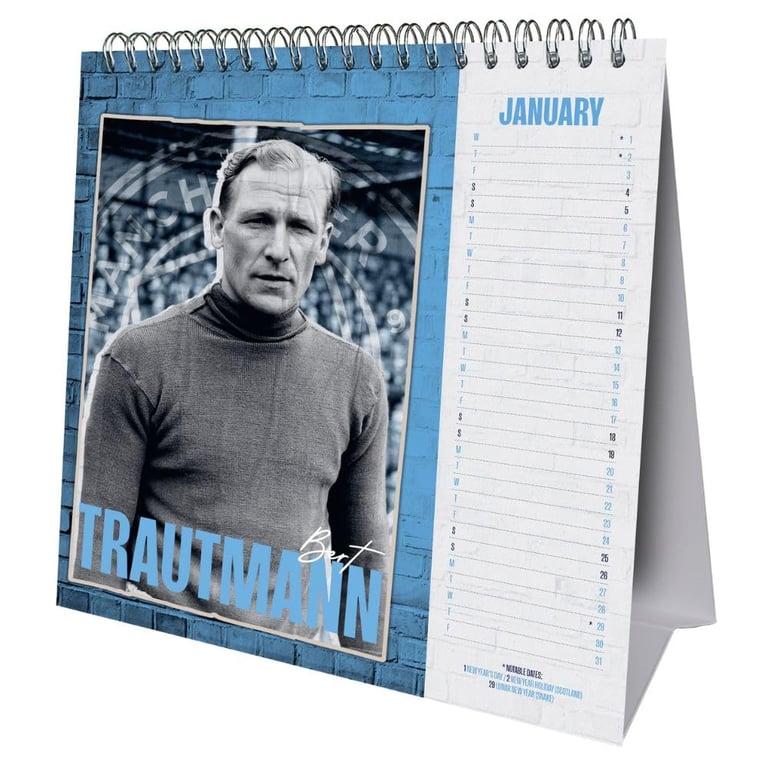 Manchester City FC Legendary 11 Desk Easel Calendar 2025 - Home and Garden Gift Idea