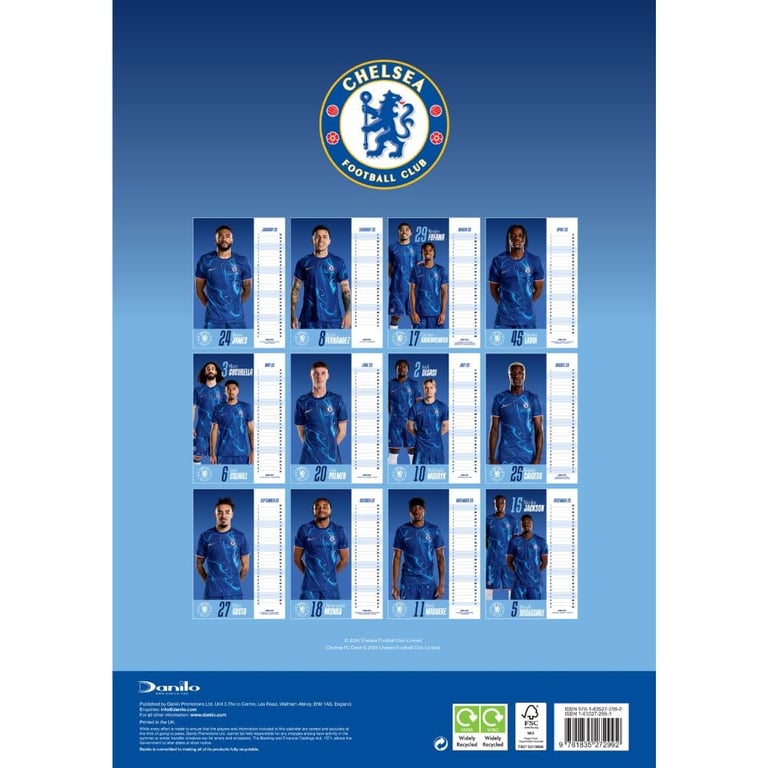 Chelsea FC A3 Calendar 2025 - Featuring Enzo, James & More Football Stars