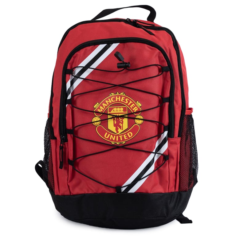 Manchester United FC Core Stripe Backpack - Adjustable Straps & Padded Back Panel