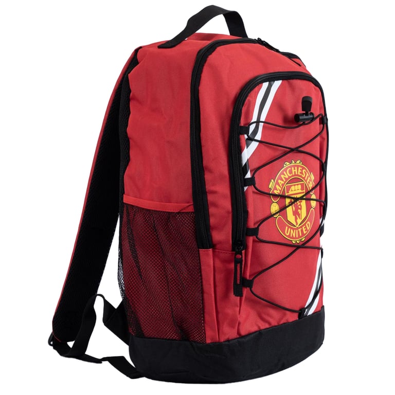 Manchester United FC Core Stripe Backpack - Adjustable Straps & Padded Back Panel