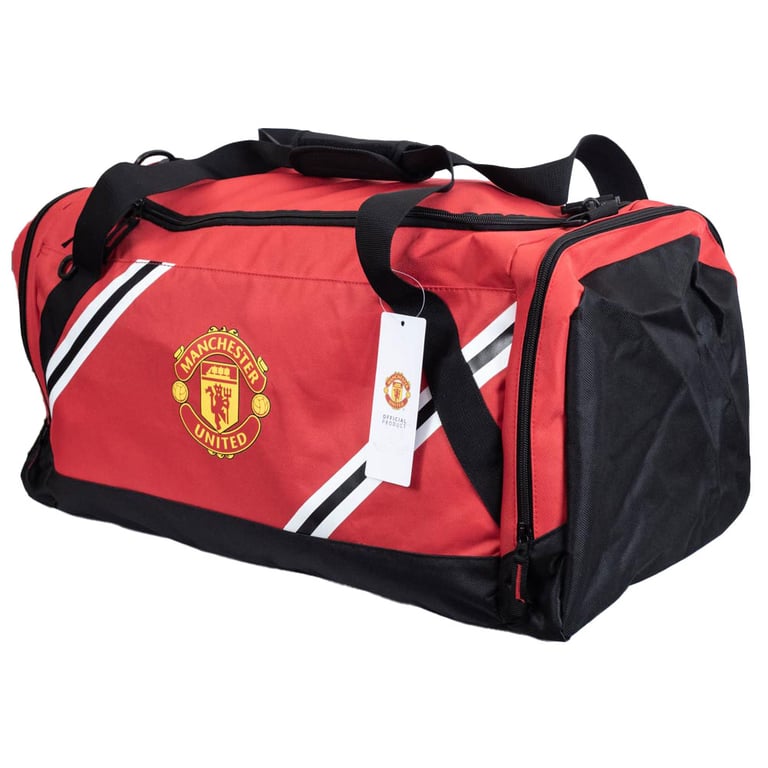 Manchester United FC Core Stripe Polyester Holdall with Club Crest and Large Zipped Pockets
