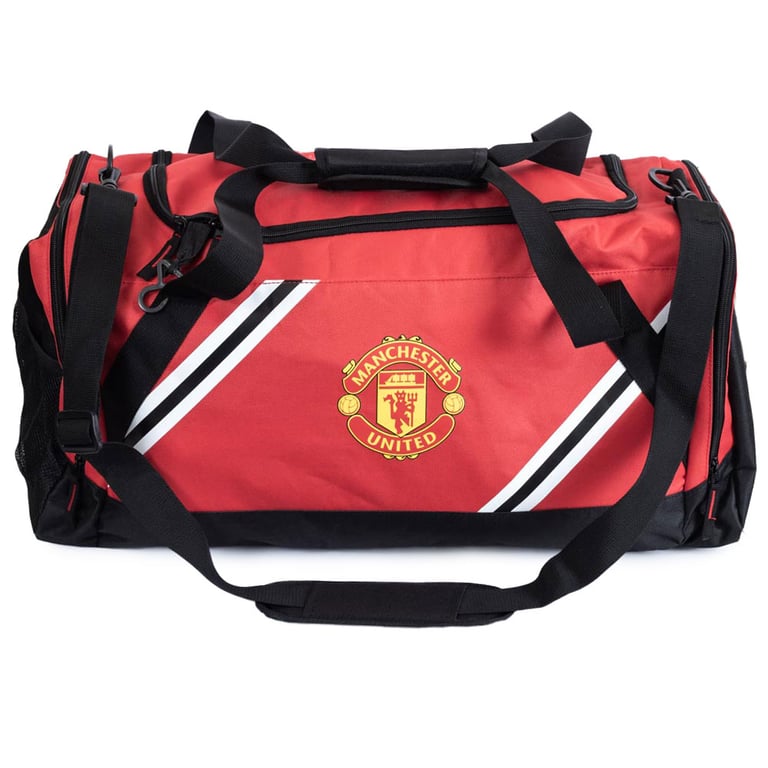 Manchester United FC Core Stripe Polyester Holdall with Club Crest and Large Zipped Pockets