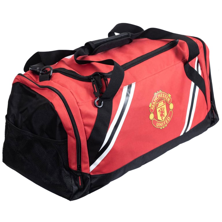 Manchester United FC Core Stripe Polyester Holdall with Club Crest and Large Zipped Pockets