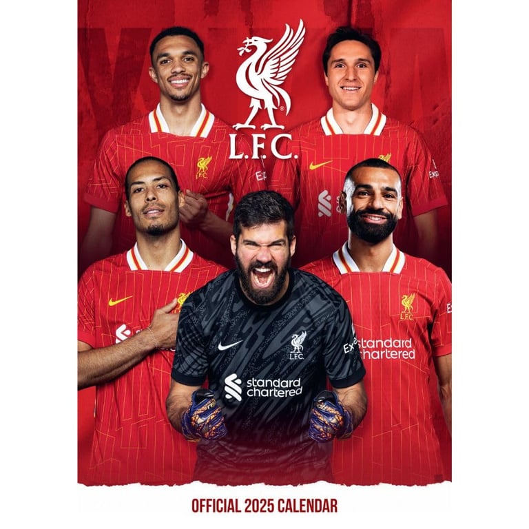 Liverpool FC A3 Wall Calendar 2025 Featuring Salah, Van Dijk & More